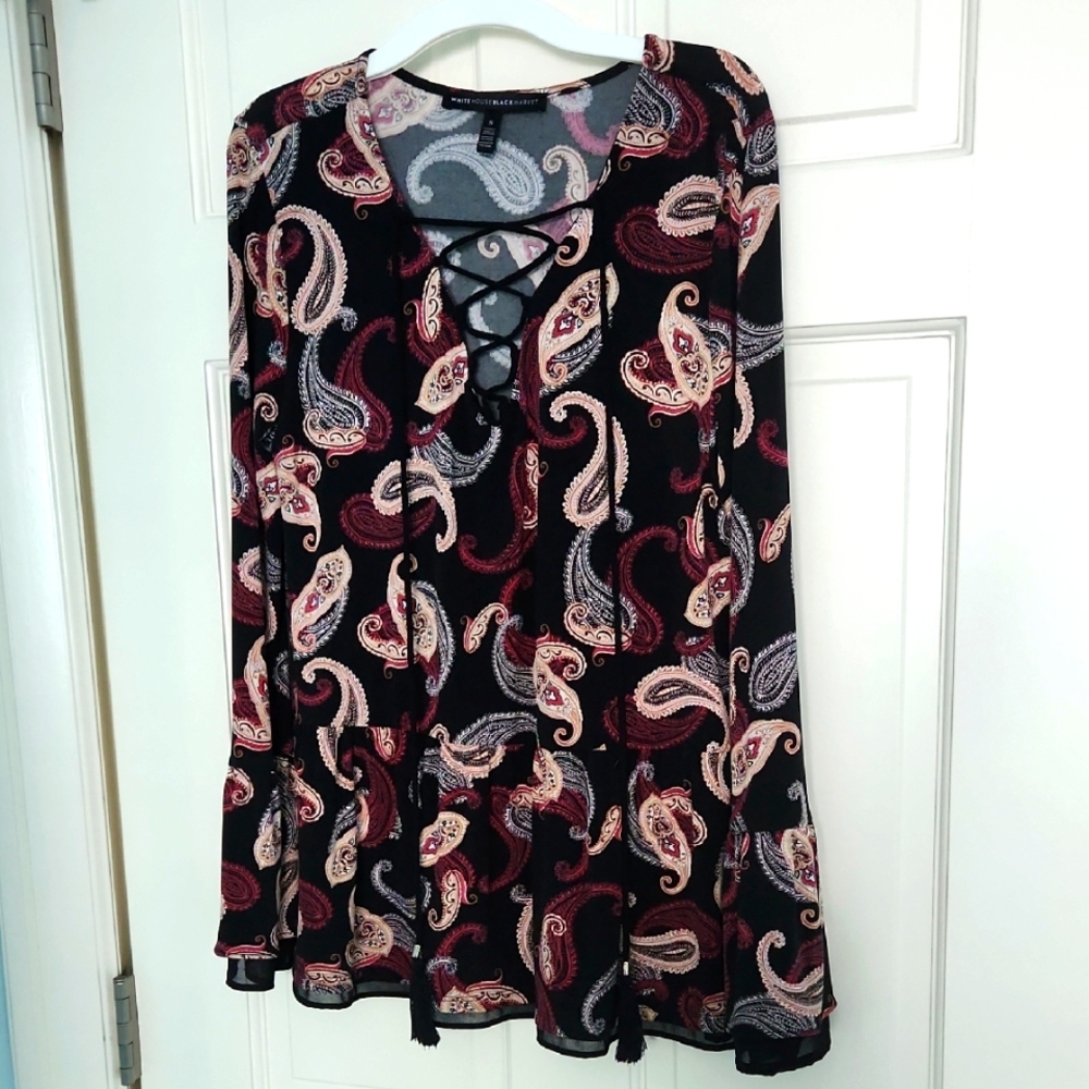 White House Black Market Black Paisley Peplum Blouse